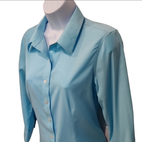Talbots Pastel Blue Button Up Top - Picture 3 of 7